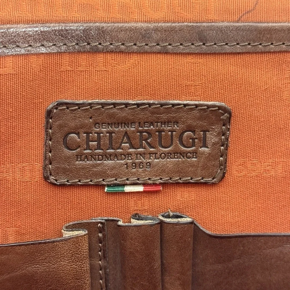 Vintage Chiarugi Men's Genuine Leather Briefcase Made In Florence Italy 1969